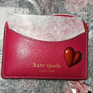 Kate Spade red & pink pitter patter card holder nwt